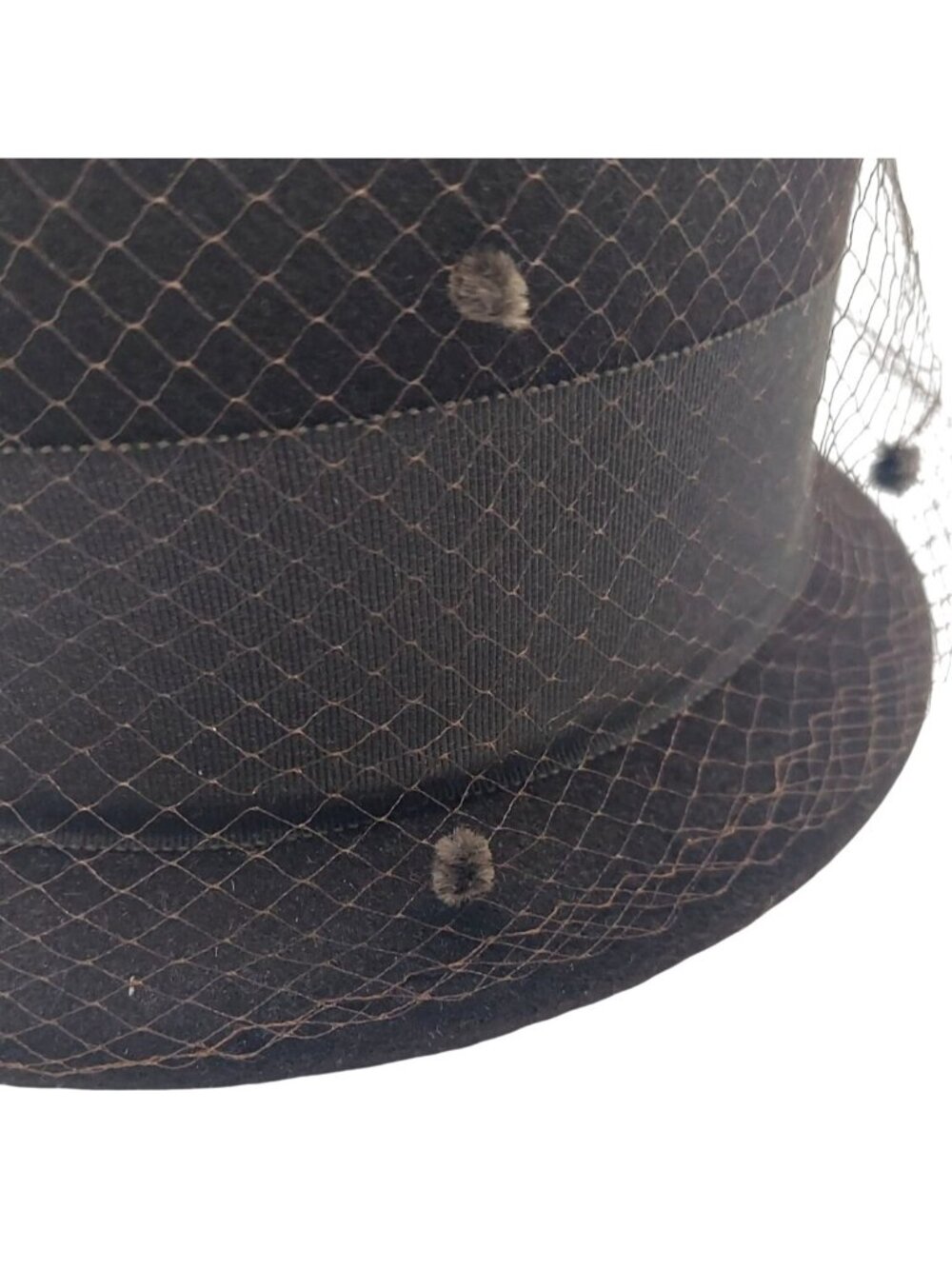 Henry Pollak Ritz Cloche Hat Brown Wool Netting Grosgrain Ribbon Bow Vintage MCM - Picture 6 of 13